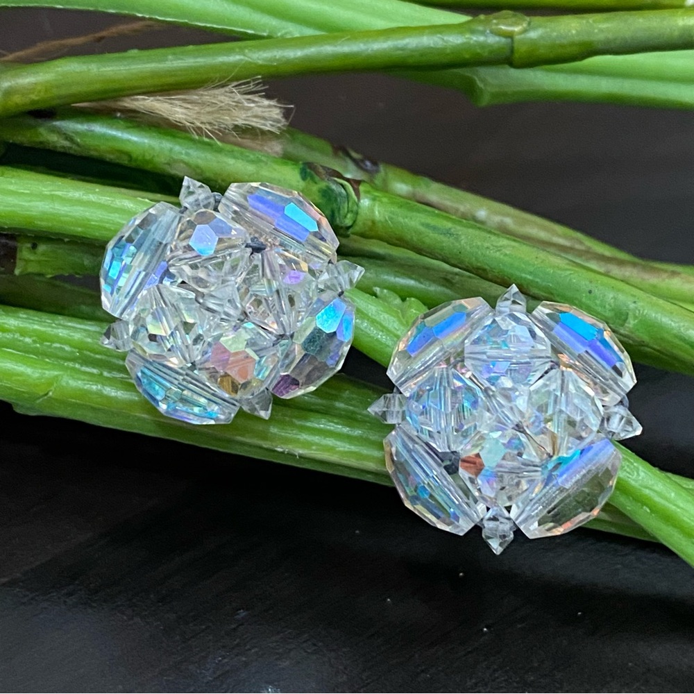 Vintage Laguna Aurora Borealis Cluster Clip Earrings